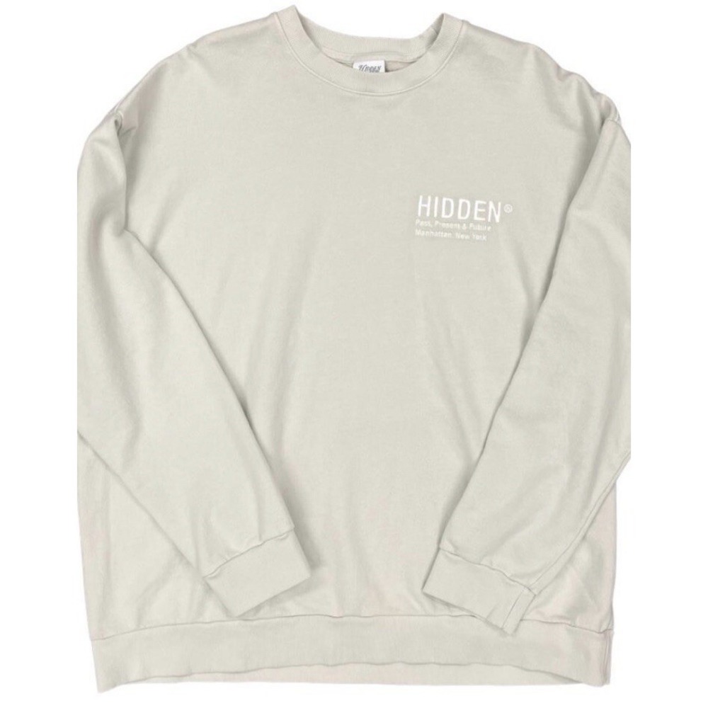 Men's Hidden NY Logo Crewneck Sweatshirt 100% Cotton Cream Sz M Cream Streetwear